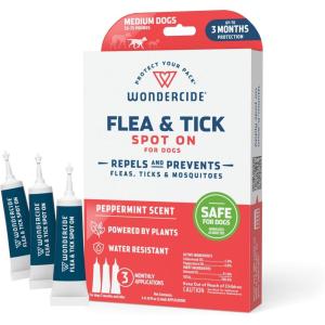 Wondercide – Flea & Tick Dog Spot On – Flea, Tick, and Mosquito Repellent, Prevention for Dogs with Natural Essential Oils – Up to 3 Months Protection – Medium 3 Tubes of 0.10 oz(Medium Dog)