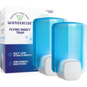Wondercide – Flying Insect and Fly Trap – Indoor Bug Catcher for Fruit and House Flies, Gnats, Moths, and Mosquitoes – Starter Kit for Home and Kitchen – 2 Plug-in Lights and 2 Cartridges(Device Kit)