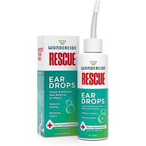 Wondercide Rescue – Ear Drops for Pets – Cleans and Removes Wax Build-Up and Irritants for Dogs and Cats – Relieves Itching and Redness with Pure Hypochlorous – 4 oz
